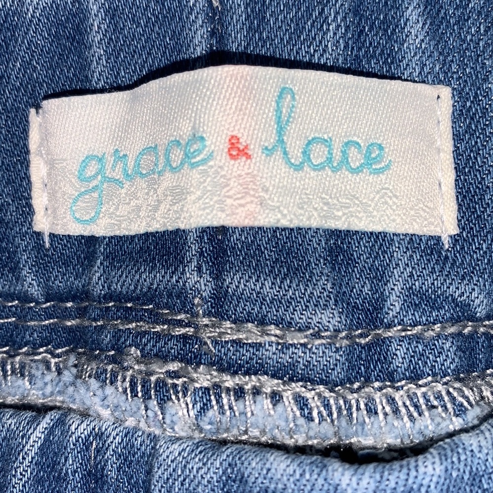 Grace & Lace Blue Distressed Motocross Denim Jeggings Size Medium - Picture 9 of 11